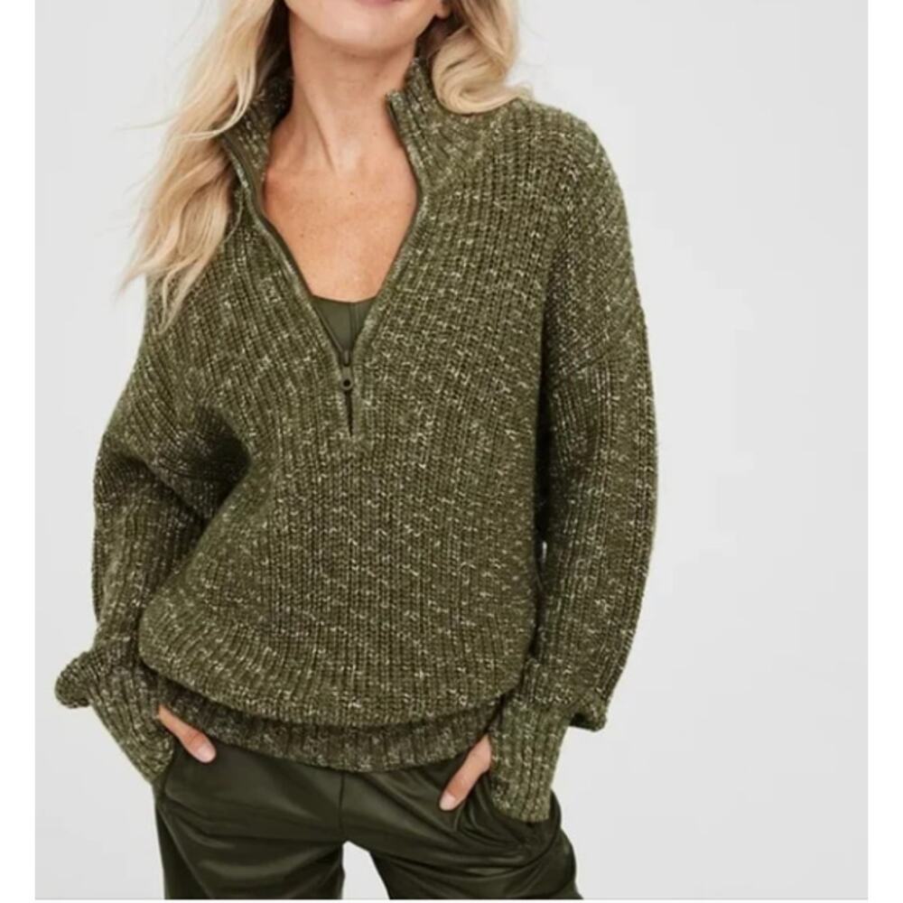 OFFLINE by Aerie Chillside 1/4 Zip Sweater Oversized Chunky 100% Cotton Size L